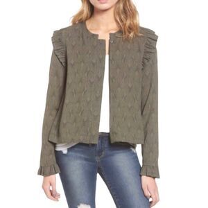 HINGE/NORDSTROM Women’s Ruffle Trim Cropped Zip Front Jacket Green Size Small